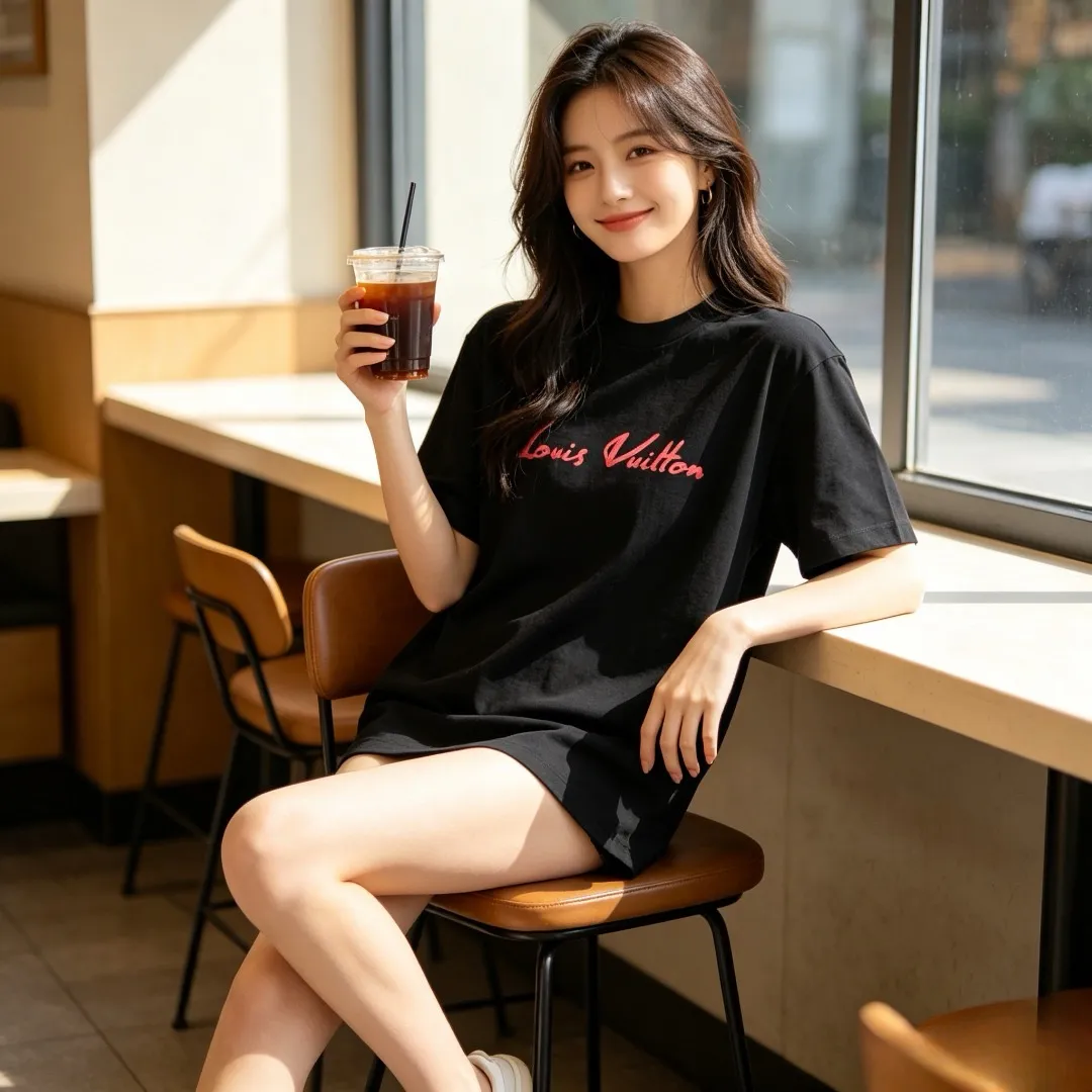 Louis Vuitton/Louis Vuitton multi-layer logo Pink letter short sleeves